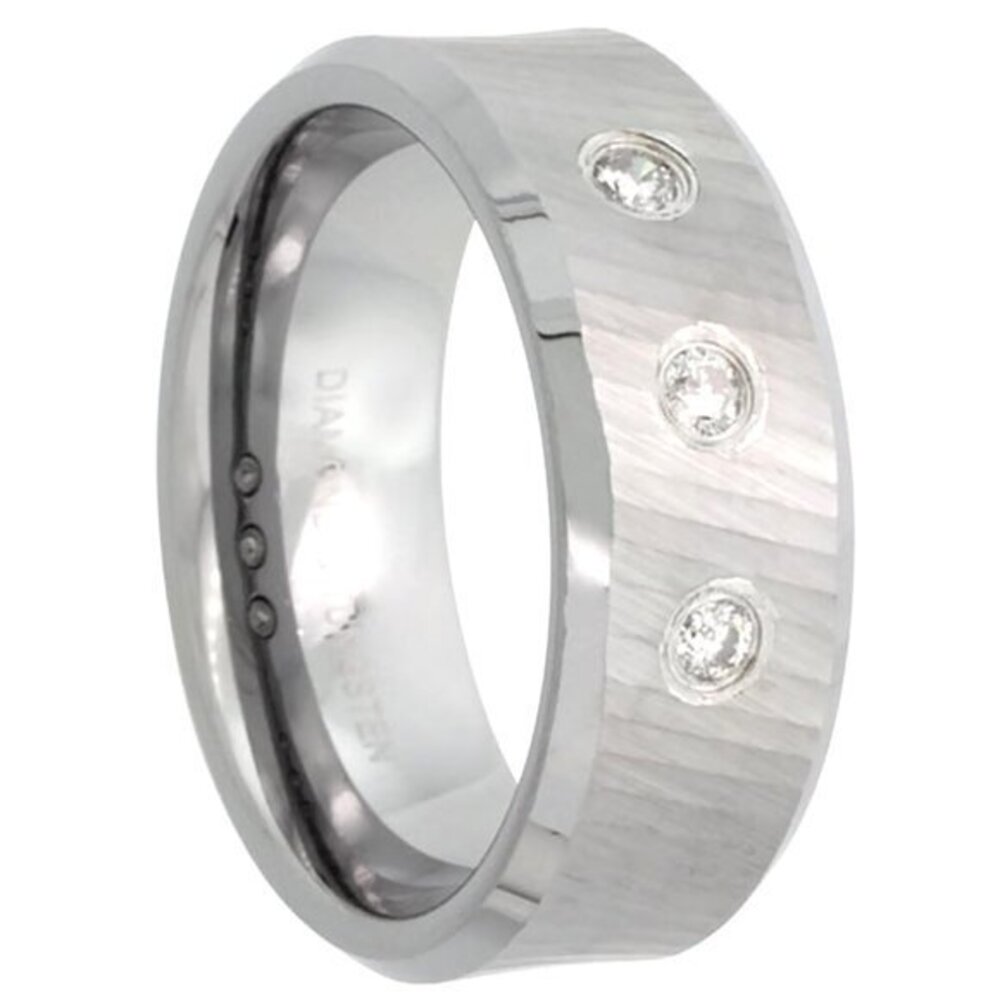 8mm Tungsten 3 Diamond  Stones Wedding band